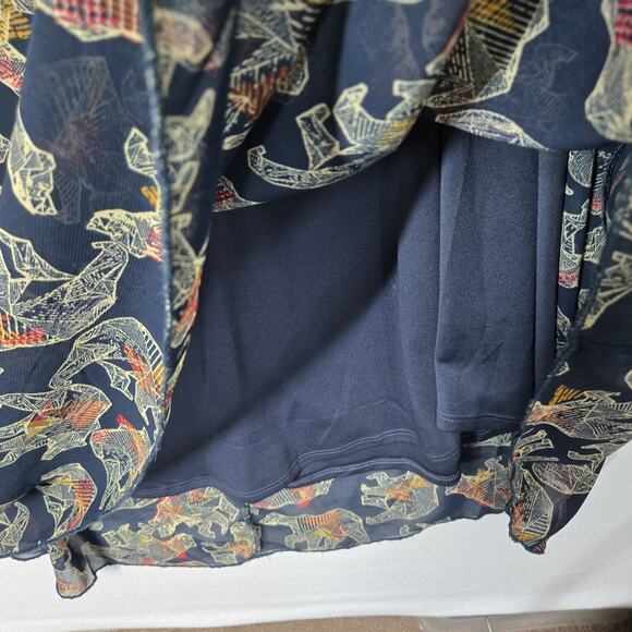 Lularoe Lucy Maxi Swing Skirt sz M Dark Blue Burnt Orange Bear Print - Picture 4 of 9